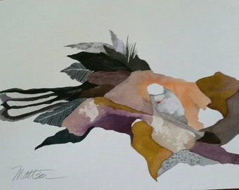 Feather Song Series  "Fissures and Feathers" one of a kind watercolor.