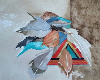 Feather Song Series " The Chinese Lantern Connection" unframed original watercolor