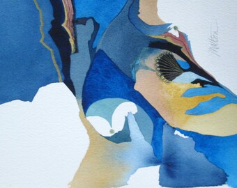 SALE-  &quot; Experiment in Blue and Gold&quot;  Original, One of a Kind Watercolor