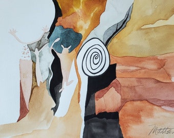 SALE Southwest Series  "Petroglyph & Pictographs Imagined " one of a kind original watercolor.