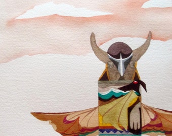 Totem Series "The Seeker "    Unframed Original Watercolor.  Not a print.