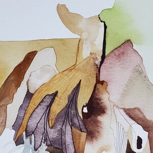 Totem Series Feathers and Coral Fossil one of a kind original watercolor. image 2