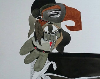 Totem Series " Kwih-Dich-Chuh-Ahtx, The People Who Live by the Rocks and Seagulls" one of a kind original watercolor.