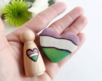 READY TO SHIP Gender Queer Pride Flag Heart and Peg Doll