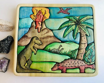 MADE TO ORDER, Dinosaur Wooden Puzzle, Dinosaur, Tyrannosaurus Rex, Ankylosaurus, Natural Wooden Toy, Toddler Gift