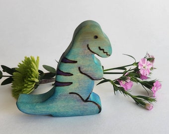 MADE TO ORDER, Blue with Purple Stripes wooden T-Rex Dinosaur, Dinosaur Room Decor, Tyrannosaurus Rex,  Wooden Dinosaur