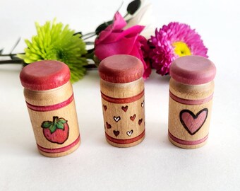 MADE TO ORDER, Valentine Wood Spices and Sprinkles, Play Kitchen Cooking Accessory, Wooden Kitchen Toy, Toy Kitchen, Dramatic Play,  Spices