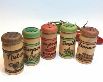 Wooden Spices, Play Kitchen Cooking Accessory, Wooden Kitchen Toy, Waldorf Toy Kitchen, Dramatic Play, Wooden Waldorf Toy, Spices