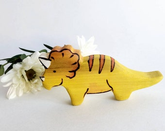 MADE TO ORDER Yellow Orange Triceratops Dinosaur, Dinosaur Gift, Dinosaur Gift, Childs Room Decor,  Waldorf Wooden Dinosaur