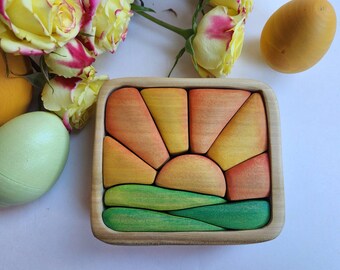 MADE TO ORDER, Small Sunshine Puzzle, handcrafted, scroll saw puzzle, rabbits, sunshine, Spring Easter Ostara