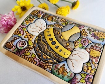 READY TO SHIP, Honey Bee Puzzle,  Wooden Spring Gift, Easter, Wooden Puzzle, Pollinators, Summer, Flower, Honey, Beekeeper Gift