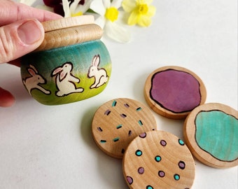 MADE TO ORDER, Spring Bunny Cookie Playset, Wooden Kitchen Toy, Cookies Play Set, Wooden Cookies, Toy Cookie Jar, Easter Basket