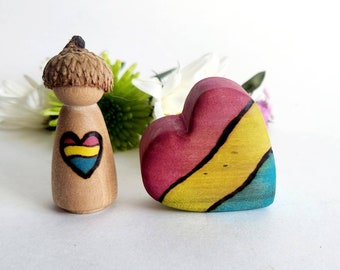 READY TO SHIP Pansexual Pride Flag Heart and Peg Doll