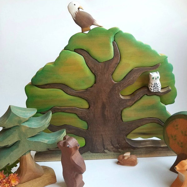 Made to Order, EXTRA LARGE four season bird display tree, poplar wood tree, tree puzzle, wooden dollhouse decor, nature table display