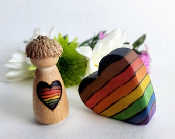 MADE TO ORDER, Pride Flag Heart and Peg Doll