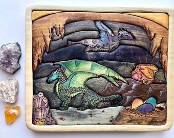MADE TO ORDER, customizable, Dragon's Keep Wooden Puzzle in Tray