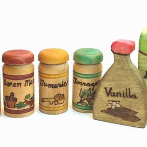 Wooden Spices, Play Kitchen Cooking Accessory, Wooden Kitchen Toy, Waldorf Toy Kitchen, Dramatic Play, Wooden Waldorf Toy, Spices image 4