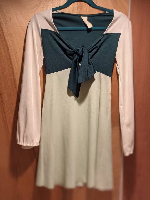 Vintage green and white long sleeve dress