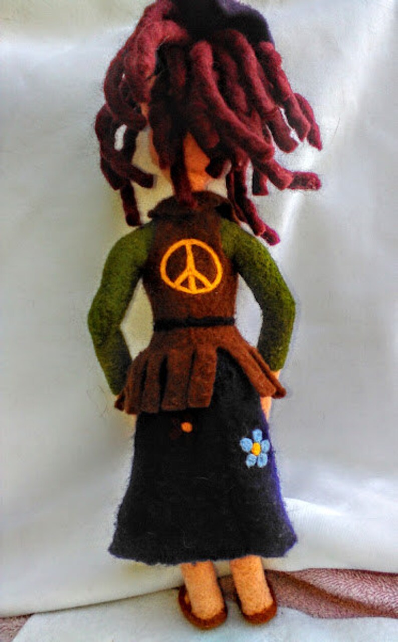 Hippie Free Spirited Flower Child Needle Felted Wool Doll Sculpture