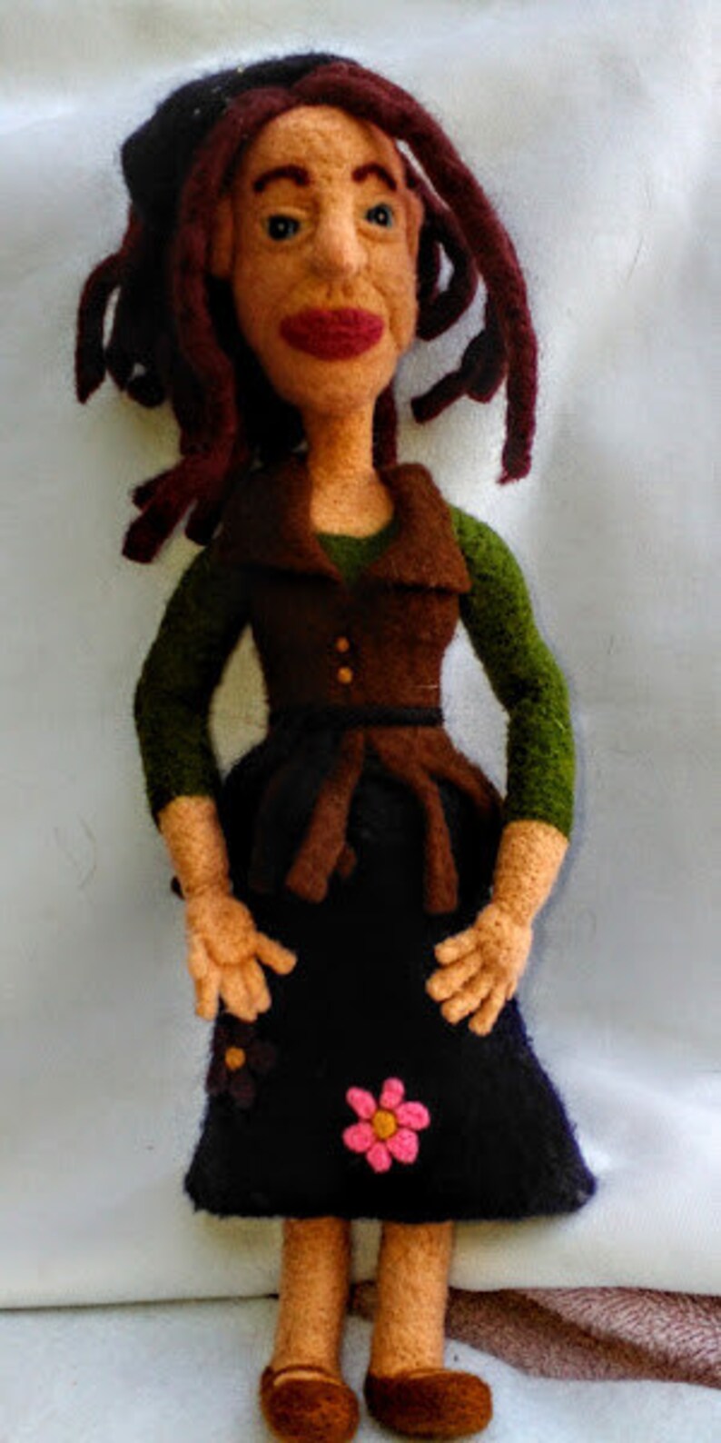 Hippie Free Spirited Flower Child Needle Felted Wool Doll Sculpture