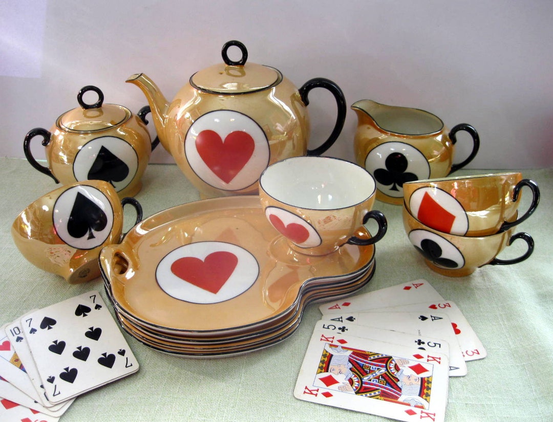 Playing Card Tea Set Czech Bridge, Playing Cards Tea Set, Complete With 13 Pieces, Peach ...