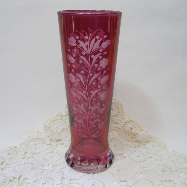 Laura Ashley Cranberry Glass Vase, England