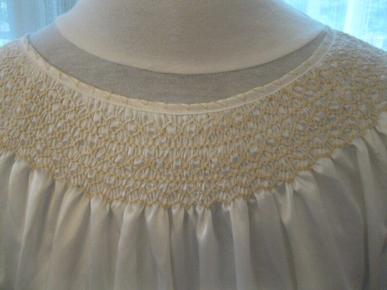 Hungarian White Satin, White Embroidery, Smocked Neck, Raglan Sleeve, Crocheted Edging, Woman's Folk Blouse image 3