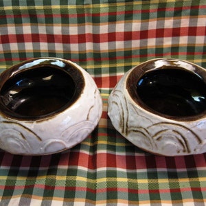 Raymor Mid Century Small Bowls, Red Clay with Brown and White Glossy Glazes