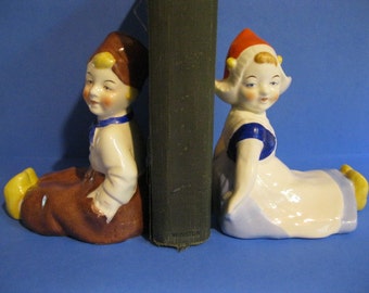 Erphila Dutch Boy and Girl Bookends, Made in Czechoslovakia, 1930&#39;s