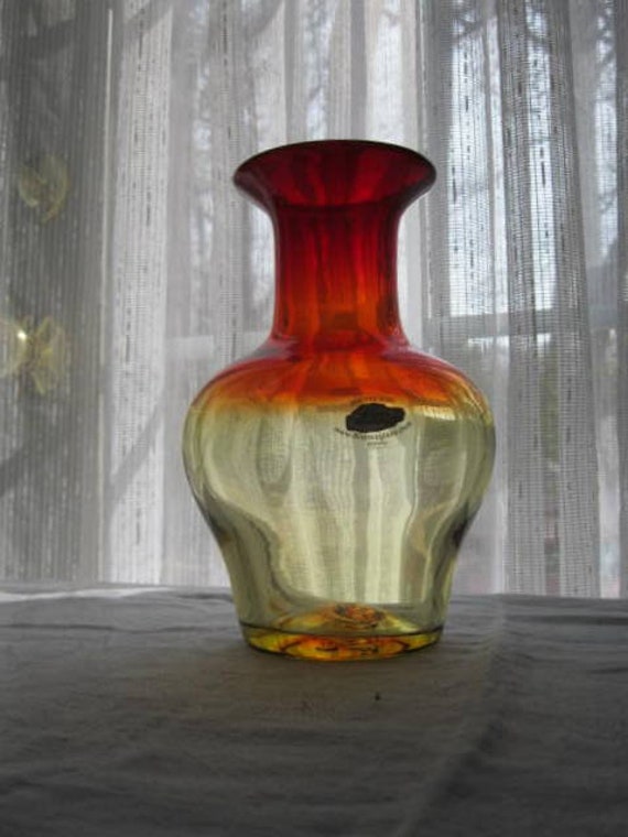 Blenko Amberina, Tangerine Blown Glass Vase , Signed by Richard