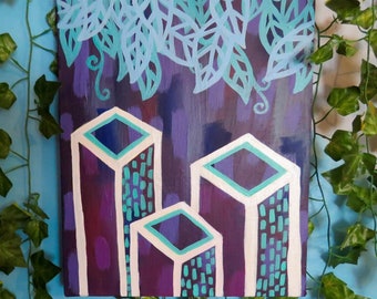 Purple City Sky // Original Painting 11" x 14"