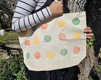 GROCERY TOTE BAG Hand Printed Lino Cut Cotton Canvas Bag