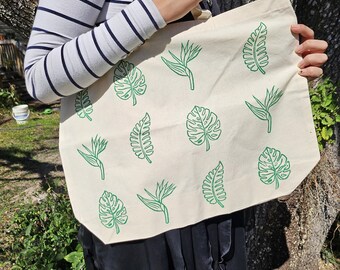 GROCERY TOTE BAG Hand Printed Lino Cut Cotton Canvas Bag