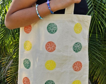 TOTE BAG Hand Printed Lino Cut Cotton Canvas Bag