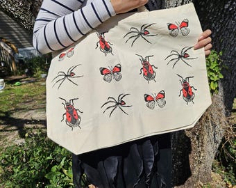 GROCERY TOTE BAG Hand Printed Lino Cut Cotton Canvas Bag