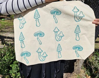 GROCERY TOTE BAG Hand Printed Lino Cut Cotton Canvas Bag