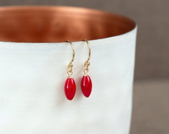 Red Coral Earrings, Coral Hanging Earrings, Simple Coral Earrings, Natural Coral, Small Red Earrings, Small Cute Earrings