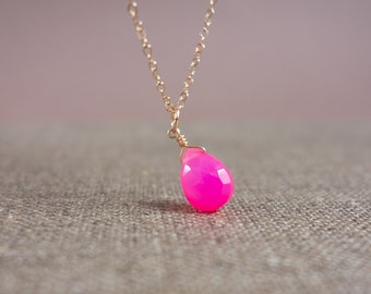 Pink Pendant Necklace, Gold Filled Necklace with Pink Gemstone, Pink Stone Necklace, Pink Necklace Gift for Her, Simple Stone Necklace