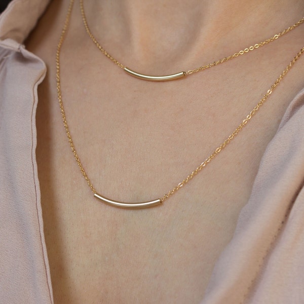 Delicate gold necklace with tubes, fine necklace with sticks, gold necklace without pendant, simple necklace, Christmas gift for a young woman