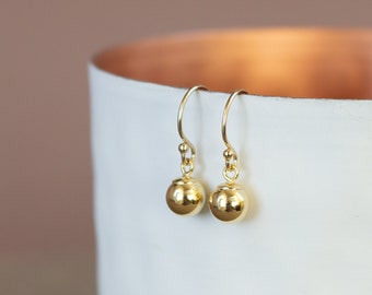 Gold earrings with ball, small gold earrings, hanging earrings with small ball, gold ball earrings, simple gold earrings