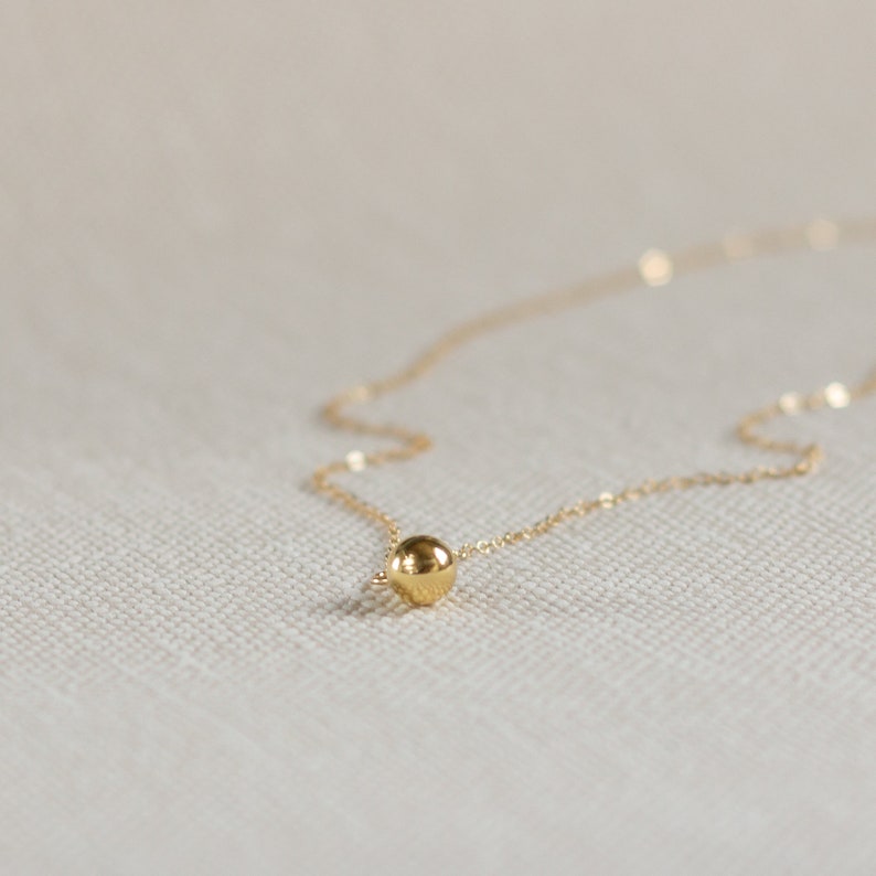 Gold chain with gold ball, chain with ball pendant, gold chain with small ball, dainty necklace, simple chain with pendant, gift image 2