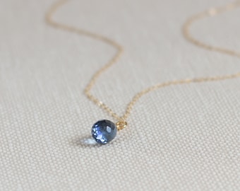 Blue Stone Necklace, Teardrop Stone Necklace, Blue Gemstone Necklace, Stone Pendant Necklace, Dark Blue Necklace, Simple Navy Blue Necklace,