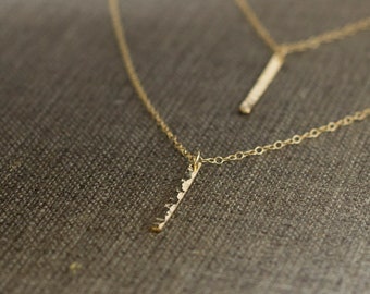 Minimalist bar necklace with hammered pendant | simple gold necklace | hammered bar necklace | gift for her | "Simplicity"