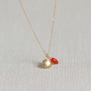 Coral Gold Necklace, Tiny Shell Necklace, Small Gold Pendant Necklace, Boho Minimalist Necklace, Aesthetic Gold Necklace - Ibiza&quot;