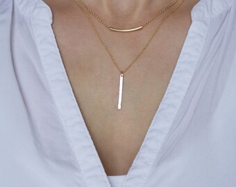 Minimalist bar necklace with hammered pendant | simple gold necklace | hammered bar necklace | gift for her | "Simplicity"