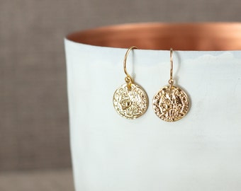 Small Gold Coin Earrings, Small Gold Disc Earrings, Simple Everyday Earrings - "Coin"