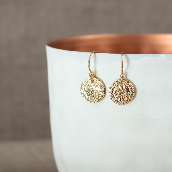 Small Gold Coin Earrings, Small Gold Disc Earrings, Simple Everyday Earrings - "Coin"