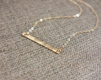 Hammered Bar Necklace, Minimalist Gold Bar Necklace, Hammered Pendant Necklace, Bar Necklace Gold Vertical, Delicate Bar Choker Necklace