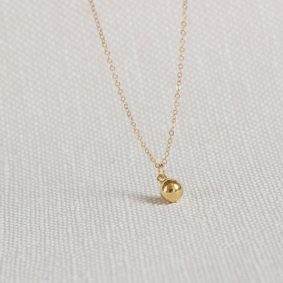 Small Gold Ball Necklace Tiny Ball Necklace Simple Pendant Etsy