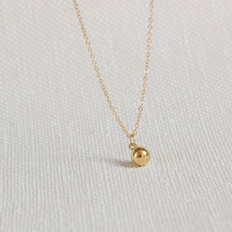 Gold chain with gold ball, chain with ball pendant, gold chain with small ball, dainty necklace, simple chain with pendant, gift image 1